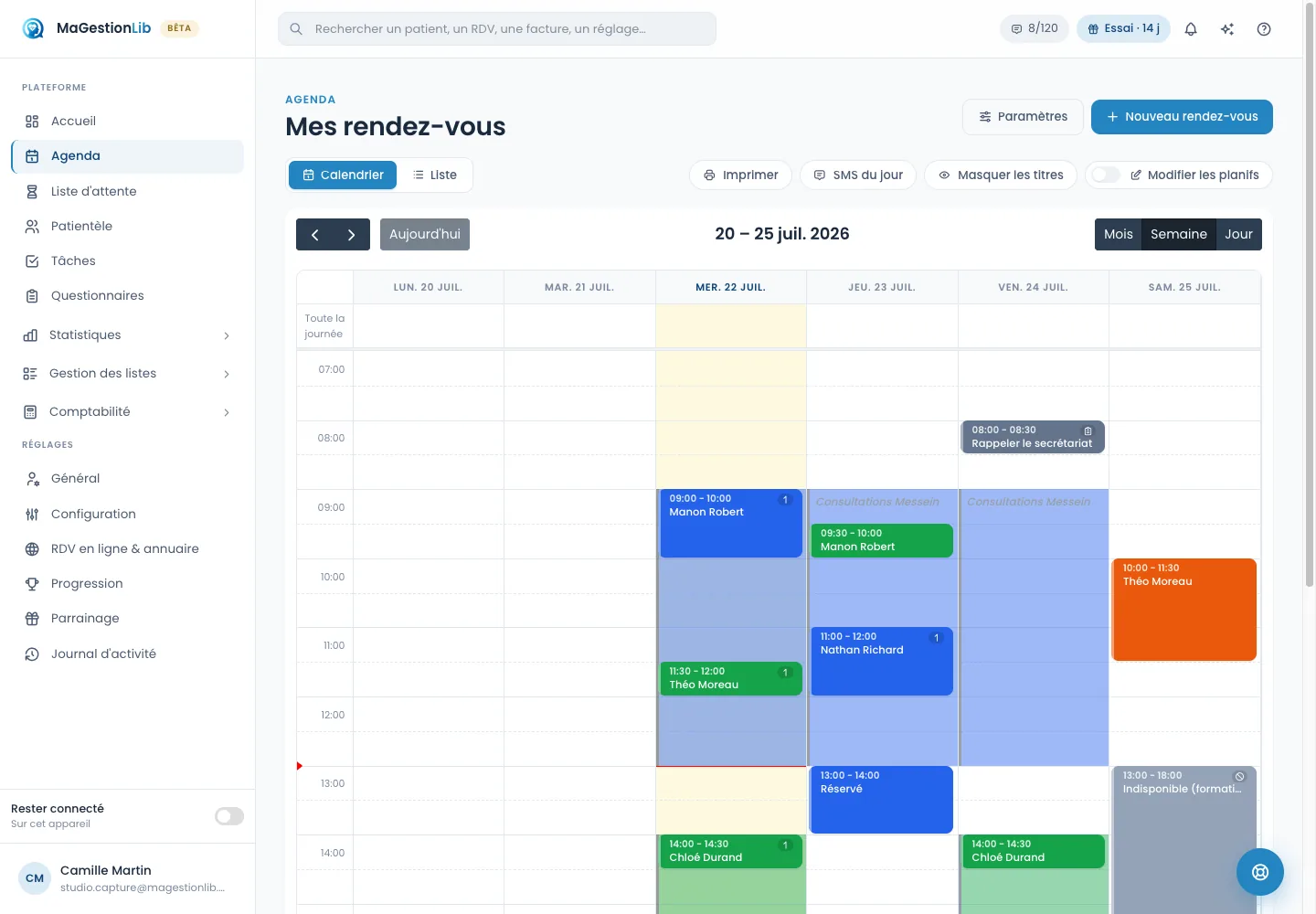 Agenda en ligne dans MaGestionLib