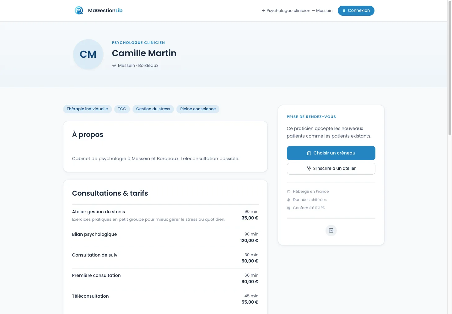 Page de réservation 24 h/24 dans MaGestionLib