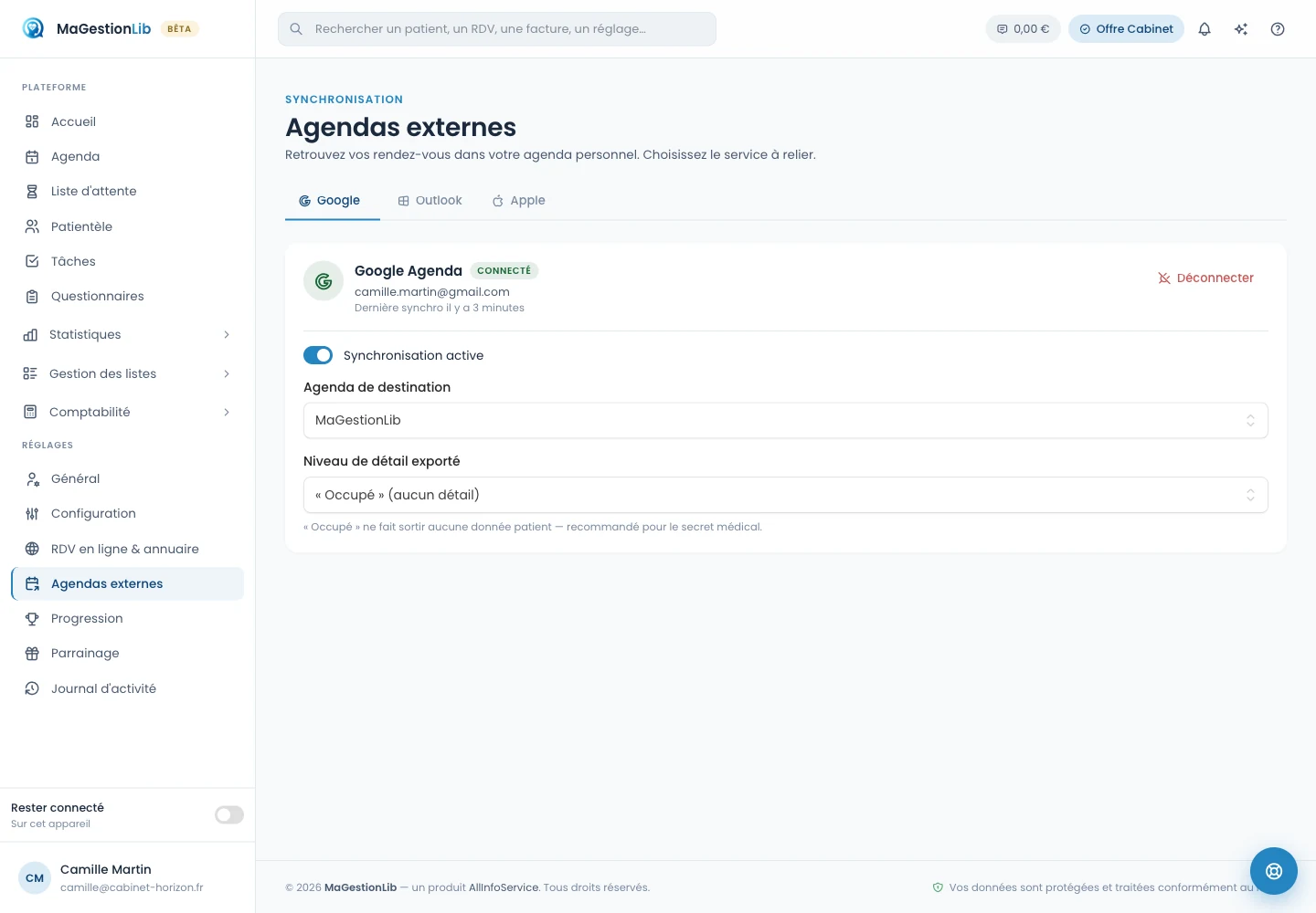 Synchronisation d’agenda dans MaGestionLib
