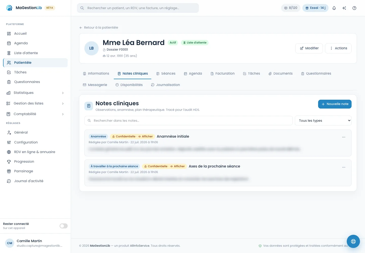 Notes sensibles chiffrées dans MaGestionLib