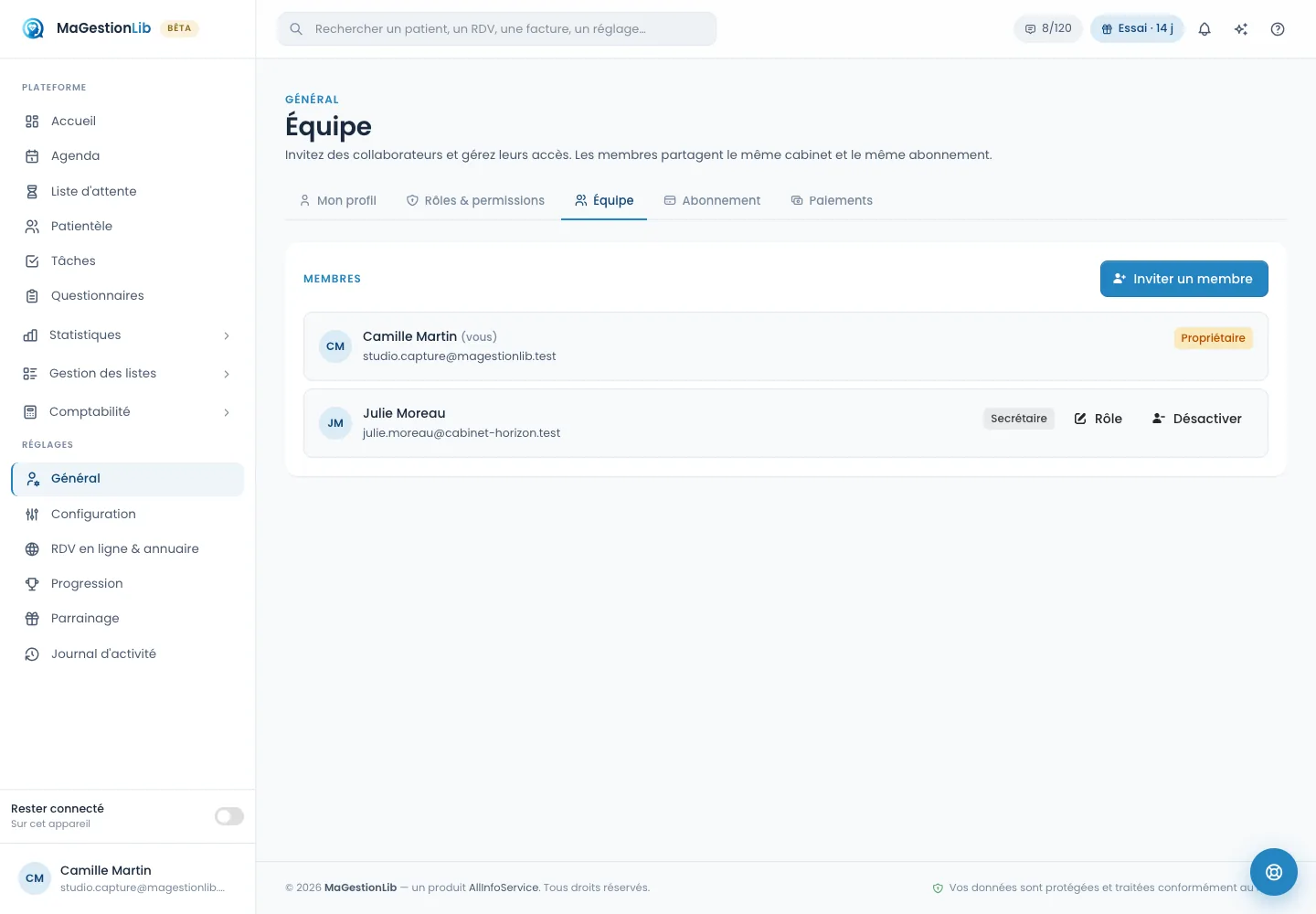 Équipe, rôles et permissions dans MaGestionLib